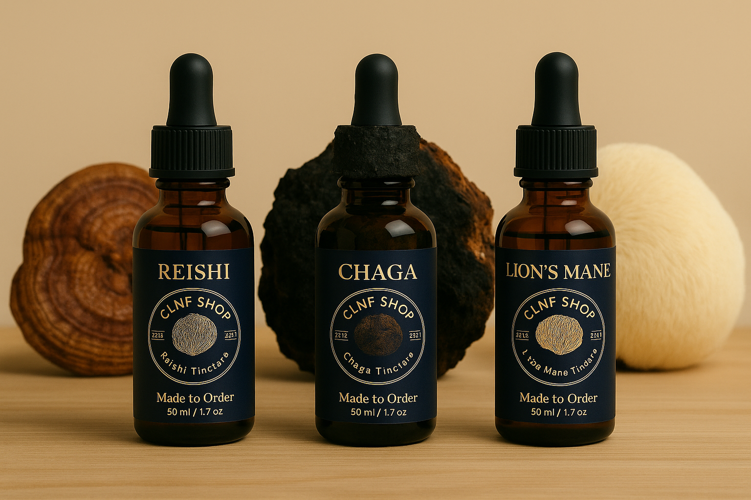 Mushroom Tincture Collection – Reishi, Chaga & Lion’s Mane