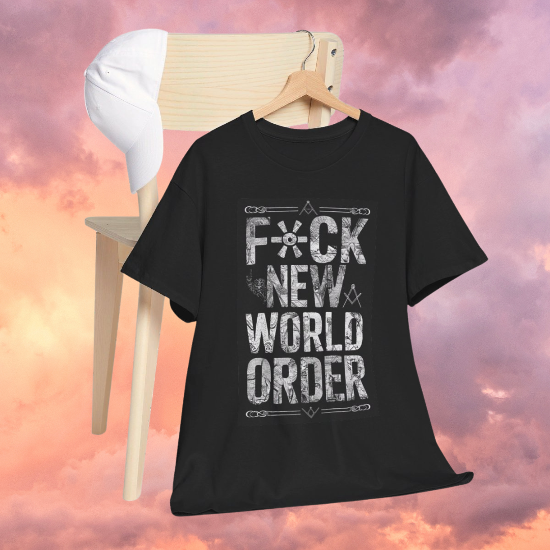 F New World Order (White) - Short Sleeve Basic Black T-shirt