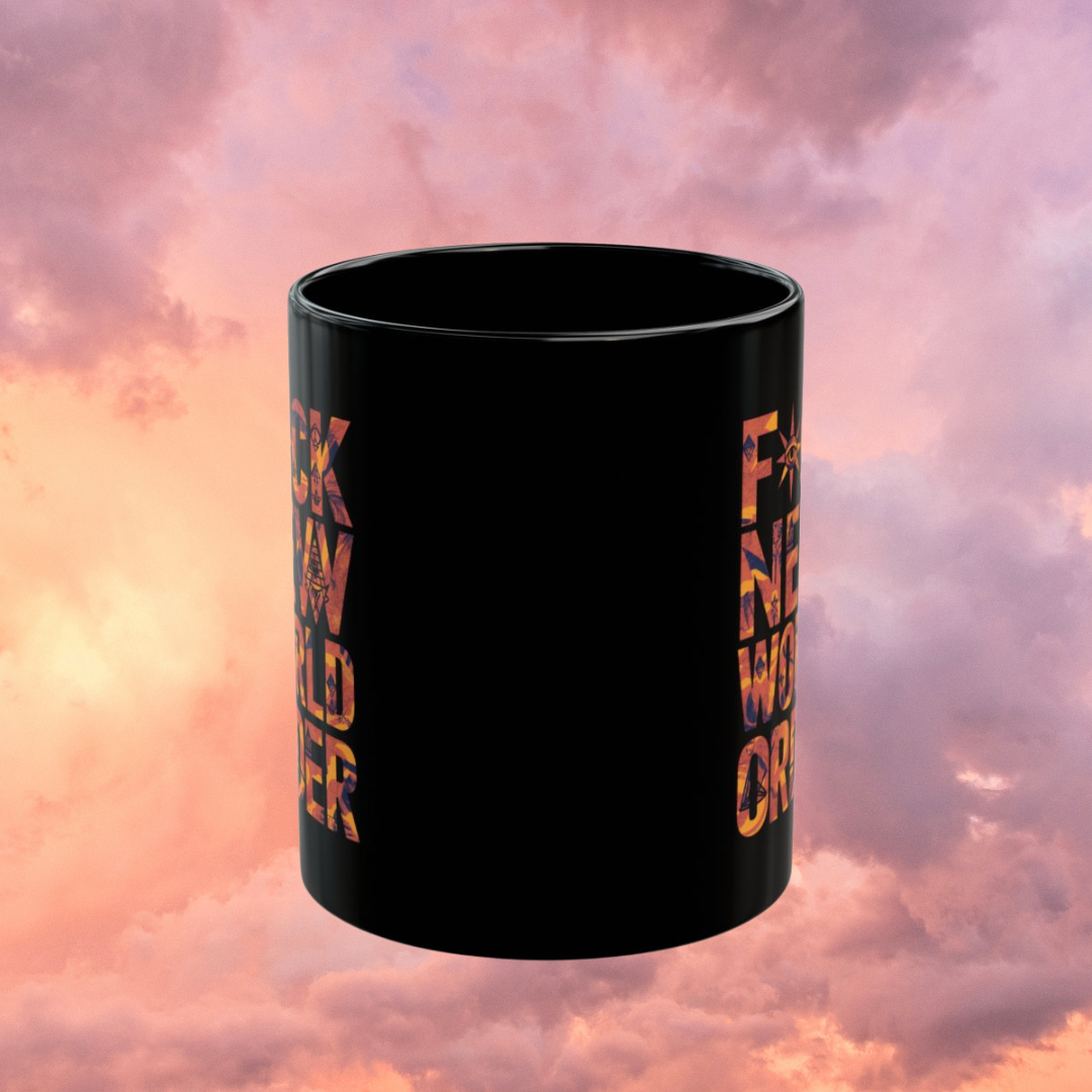 F New World Order (Orange) - Black Mug (11oz)