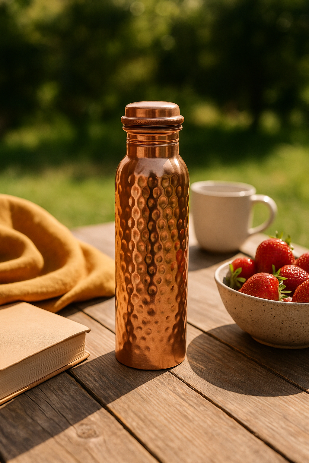 100% Pure Copper Water Bottle – Hammered Finish
