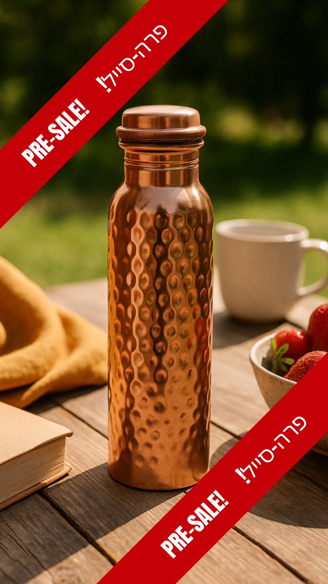 בקבוק מים 100% נחושת טהורה - גימור חלק