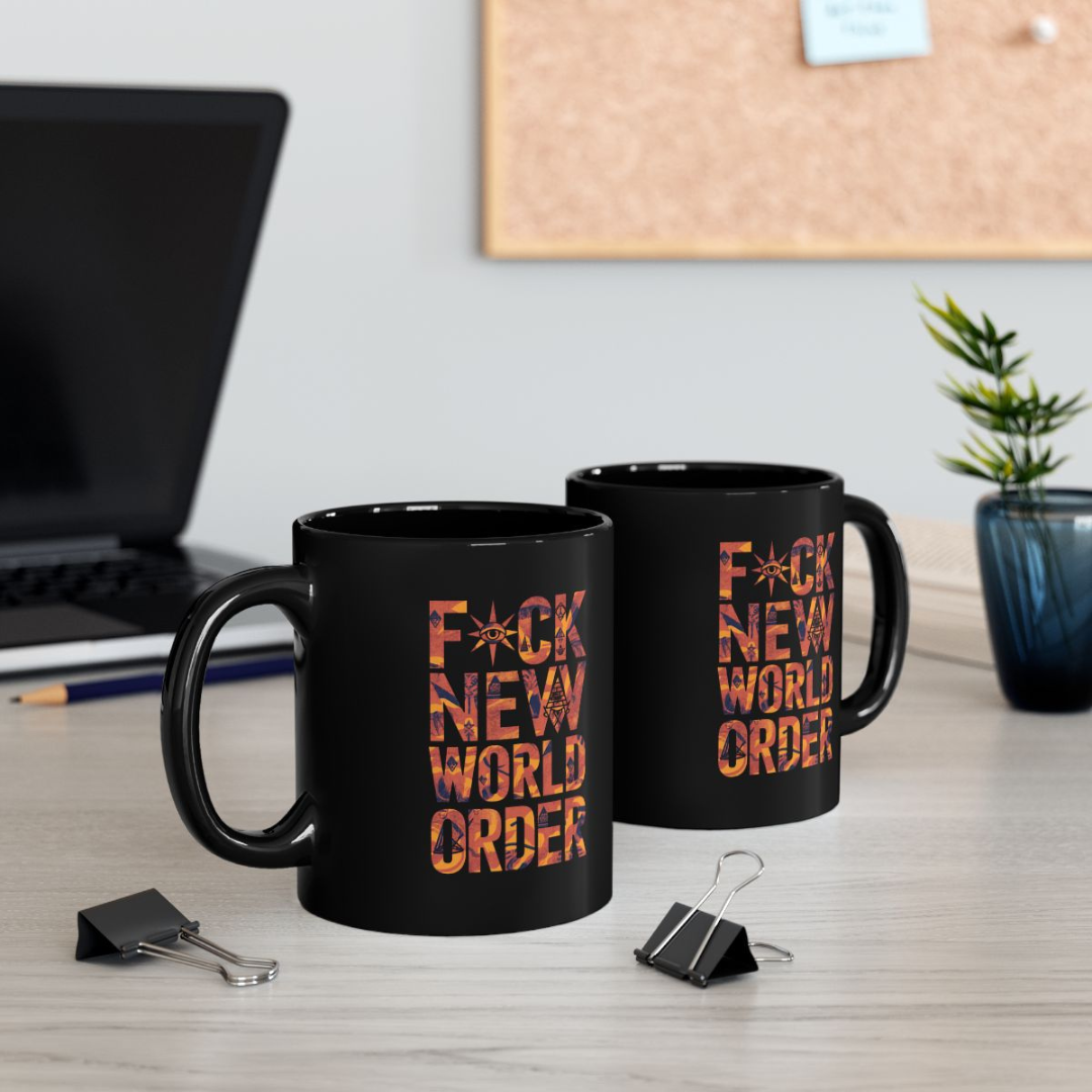 F New World Order (Orange) - Black Mug (11oz)