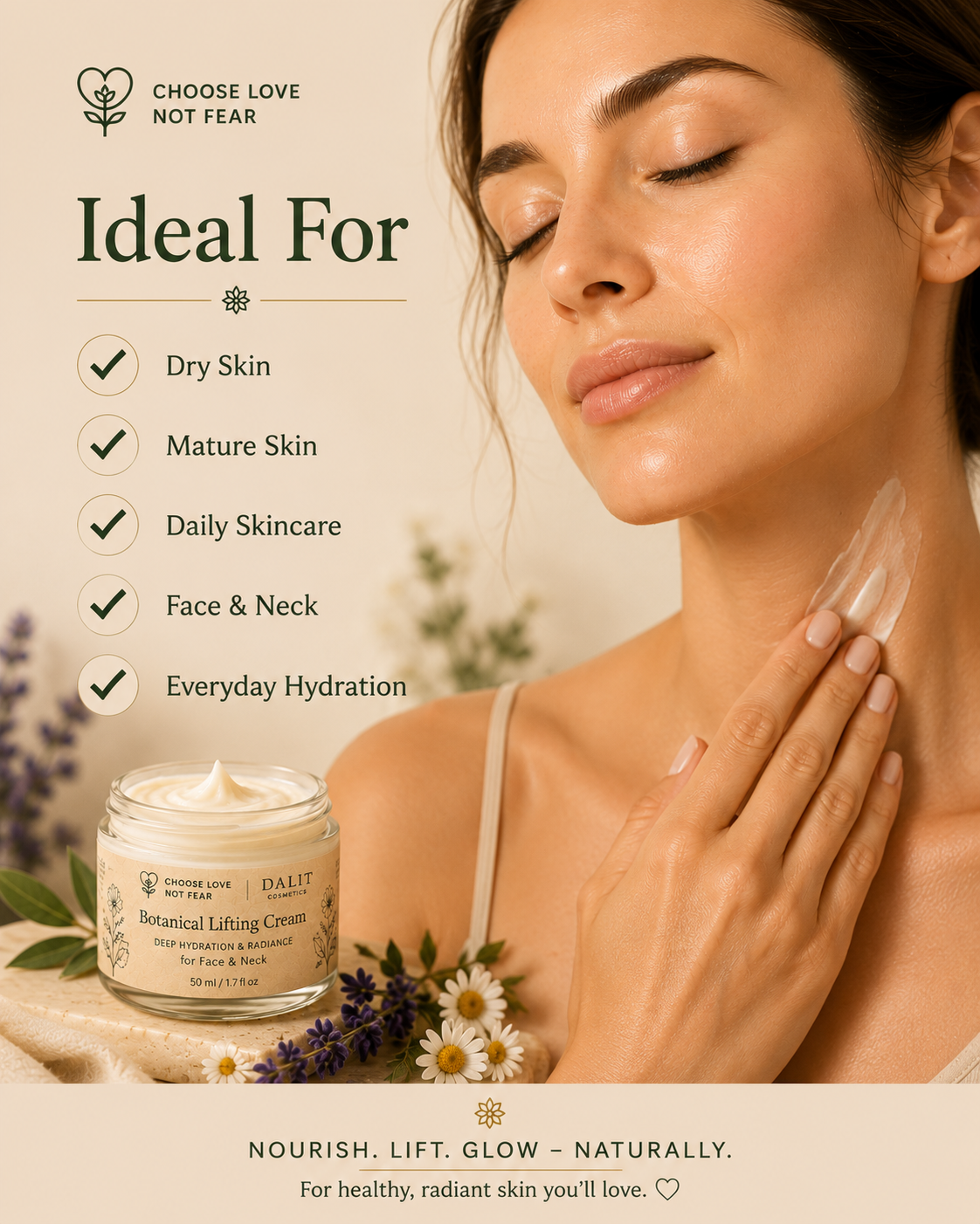 Botanical Lifting Cream for Face & Neck | Natural Anti-Aging Moisturizer | Handmade in Israel