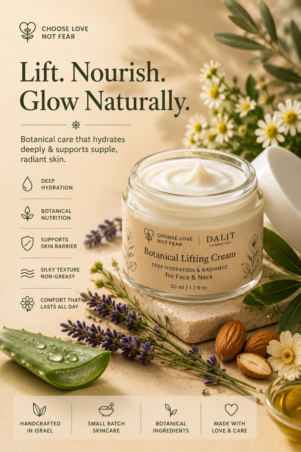 Botanical Lifting Cream for Face & Neck | Natural Anti-Aging Moisturizer | Handmade in Israel